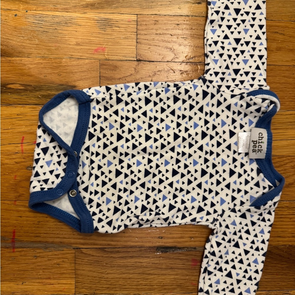 Chick Pea Geometric Baby Bodysuit with Navy Trim